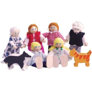 משפחה לבית בובות - 6 דמויות, כלב וחתול